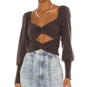 NWT LPA Ayla Puff Sleeve Sweater Top Knot Detail in Chocolate Brown Size XL